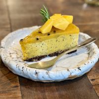 Mango passion fruit raw vegan cheese cakee  at June's Art Cafe in Koh Samui