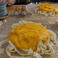 Carrot cream pasta at Nayuta Cafe in Busan