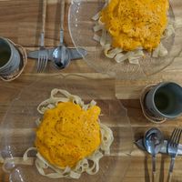 Carrot cream pasta at Nayuta Cafe in Busan