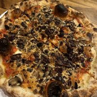 Mushroom olives pizza   at Hatool HaYarok - The Green Cat in Tel Aviv