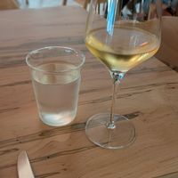 Sparkling wine to start & water at Brodeto in Raleigh