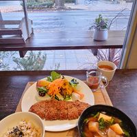 Wheat gluten cutlet lunch set. at Ohisamaya in Sendai