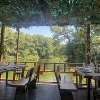 View from the floating terrace   at Restaurant Ostrovo in Municipality Of Ohrid