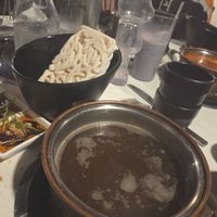 Mushroom broth and udon at Shikku Hot Pot in Plymouth