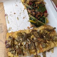 Artichoke on chickpea base and chard with mushrooms at Pizzarium Bonci Gabriele in Rome