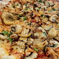 Veganized Truffled Mushroom Pizza (swap sauce for red, add vegan mozz and nix the parm) at Cinders Wood Fired Pizza in Redding