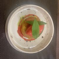 Warm pistachio cake with raspberry sorbett  at The Three Horseshoes in Fordham