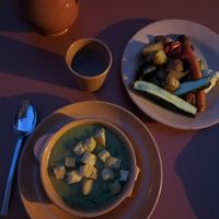 Pea soup, oven-roasted veggies at L'Eremo - Rifugio escursionistico nel Parco di Portofino in Liguria