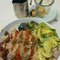 Buddah Bowl and ingwer tea at Moehren Milieu Eco Cafe in Mainz