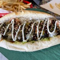 Vegan hotdog   at Run Amuk in South Fremantle