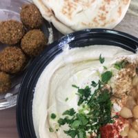 Felafel, pita and hummus  at Abu Hassan - Jaffa in Tel Aviv