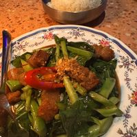 Plant based Chinese broccoli with rice   at Vela Restaurant in West End