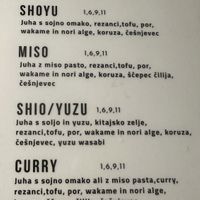 vegan part of the menu  at Ramen by Maru in Ljubljana