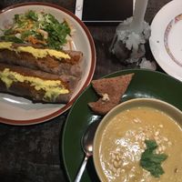 Beautiful burrito filling ! And nice twist on a pumpkin soup  at Umbrella Cafe in Pokhara