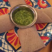 Injera and a very!! spicy dip at Hawwi Ethiopian in Alexandria