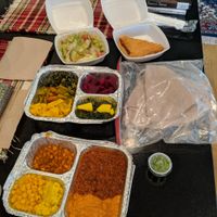 Vegan sampler, to go. at Hawwi Ethiopian in Alexandria