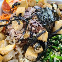 Bibimbap bowl with tofu at Whistle Pig Korean in Bozeman