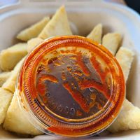 Pan-fried spicy tofu at Whistle Pig Korean in Bozeman