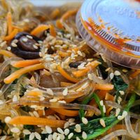 Sweet potato noodles at Whistle Pig Korean in Bozeman