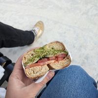 Build your own veggie sandwich with guacamole, tomato, cucumber, and sprouts on a 7-grain bagel. at Bagels Forever in Madison