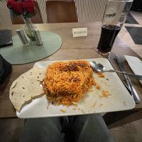 Half eaten vegan Buryani  at P.H.D Eat in Trondheim