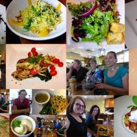 The Mississippi Vegetarians and Vegans group meets monthly at Bravo! The mosaic shows various food courses from different meals plus group members.  at Bravo in Jackson