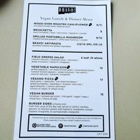 Vegan menu at Bravo in Jackson