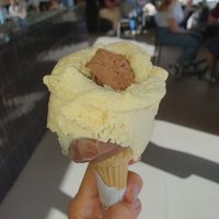 Vegan vanilla and vegan Nutella at Fior di Gelato Soragna in Emilia-romagna