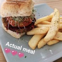 Hemp Burger with fries at RGB and The Bean Hive in Kuala Lumpur