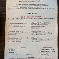 Vegan menu  at Dan Linehan’s Bed and Breakfast  in County Kerry