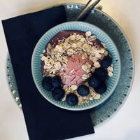 Blueberry milk and strawberry thingy at OmNam in Helsinki