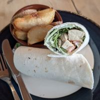Ceitan wrap with chips at Leaf Lounge Cafe in Herne Bay