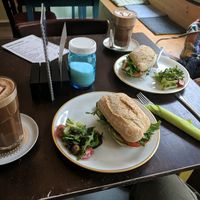 Coffees and ciabatta sandwiches at Cafe Schnurrke in Cologne