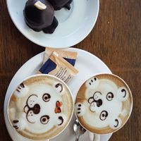 Vegan reeses ball and cocomilk capuccino at Pumpernicle German Bakery in Rishikesh