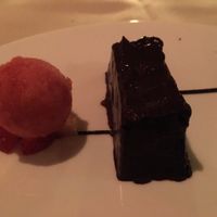 Chocolate mousse with strawberry sorbet- vegan third course at Cedar Restaurant in Washington