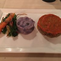 Vegan meatloaf, smashed potatoes, and assorted veg at Cedar Restaurant in Washington