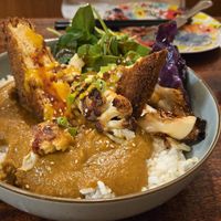 Roasted cauliflower curry with the tofu chicken at Seoul Food DC in Takoma Park
