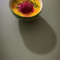 Vegetable cream soup plus Kholodnik sorbet  at Tint Plant Food in Batumi