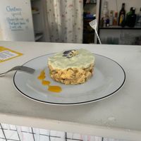 Seasonal Russian salad with smoked oyster mushrooms.  at Tint Plant Food in Batumi