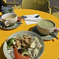 Small salad bowl & matcha green tea 💛💚  at Sprout in Exeter