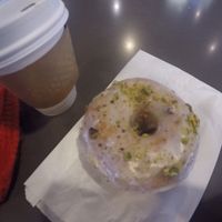 Cafe latte and pistachio rose donut, together for C$7.90,-
 at bloomer's in Toronto