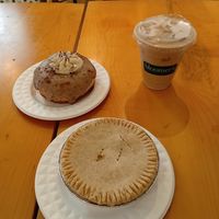 Butternut squash and lentil pie and a tiramisu doughnut. at bloomer's in Toronto