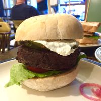 Black bean mushroom seitan burger at bloomer's in Toronto
