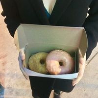 Cinnamon and strawberry donuts  at bloomer's in Toronto