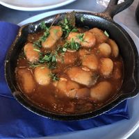 Gigandes - butter beans with spinach in tomato sauce (vegan) at The Real Greek - Bankside in South East London