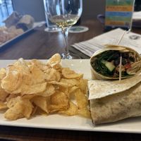 Hummus wrap and chips  at Sail Away Wine in North Kansas City
