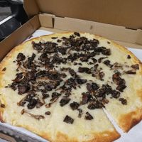 Wild mushroom with garlic and truffle oil made with Daiya.. Highly recommended!!! at Blue Line Pizza in San Carlos
