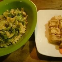 Delicious creamy vegan pasta and tofu at Hanny Green Rumah Herbal and Healthy Cafe in Kuta