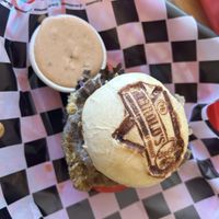 Lions mane mushroom sandwich with BBQ sauce   at Harold's Diner Soda Fountain & Farmacy in Eureka Springs
