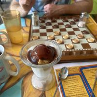 Vegan peanut butter ice cream with vegan fudge sauce   at Harold's Diner Soda Fountain & Farmacy in Eureka Springs